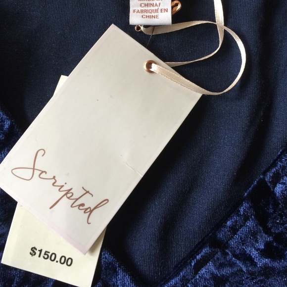 Scripted elegant Blue Velvet cold shoulder top - Picture 3 of 4